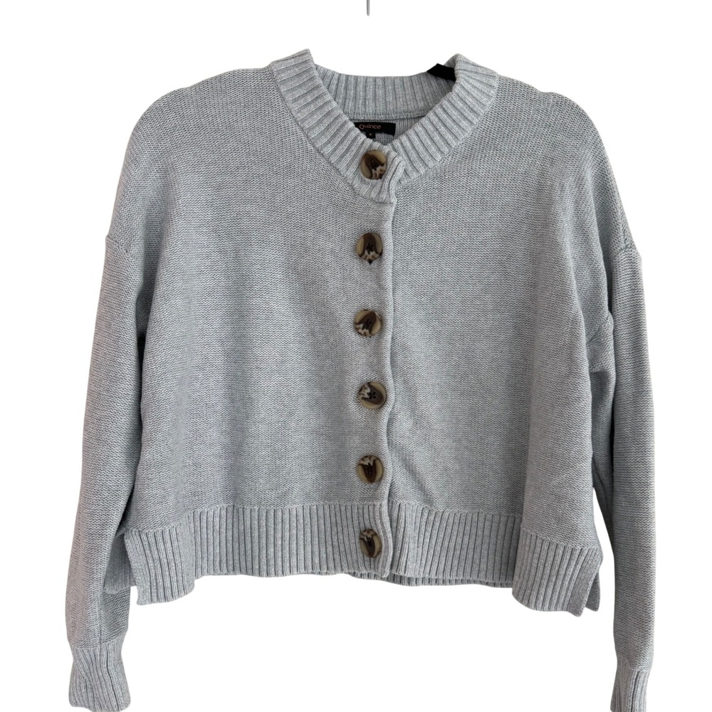 Quince 100% Organic Cotton Cropped Cardigan Heather Grey Small LB140211-DYKF001